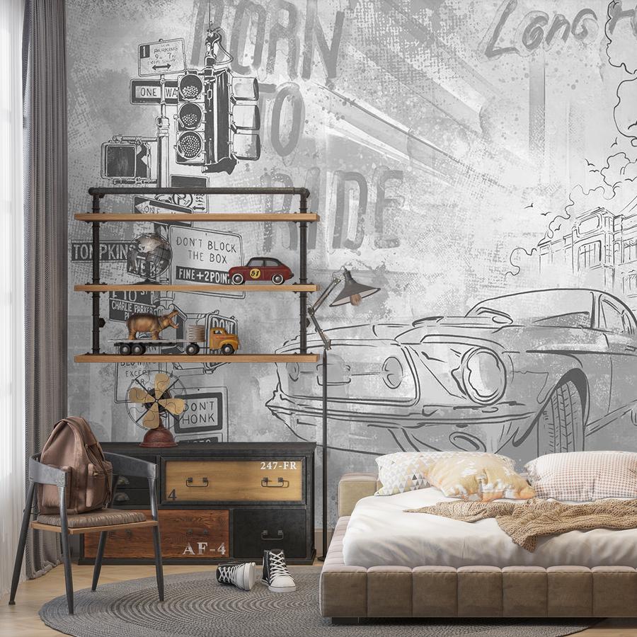 фотообои граффити машина ч/б 12-1568