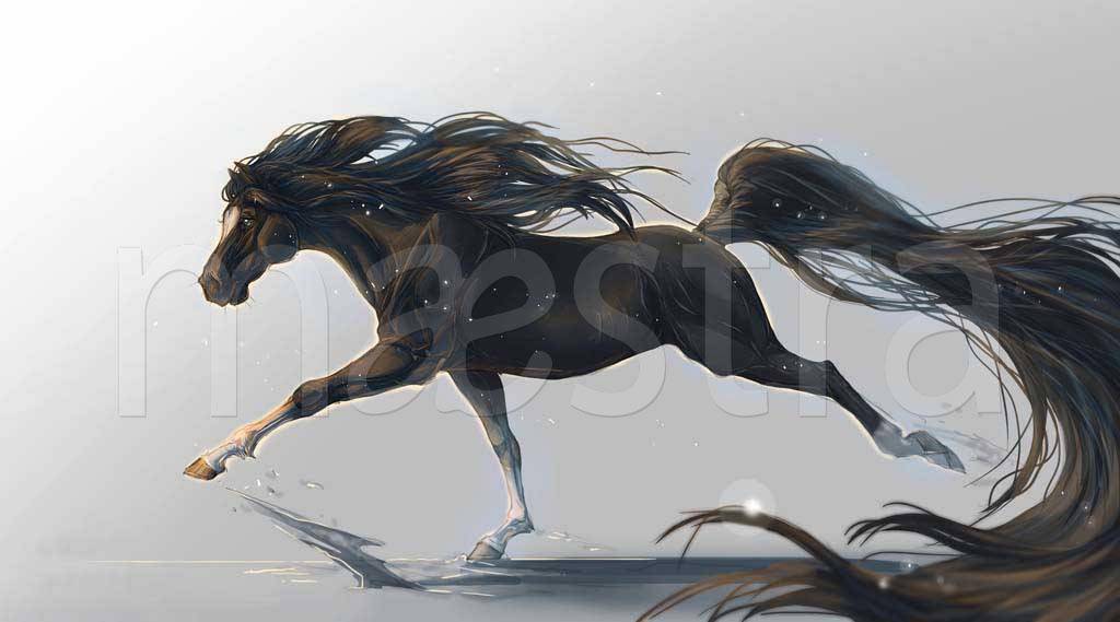 Фотообои Темная лошадь на сером фоне