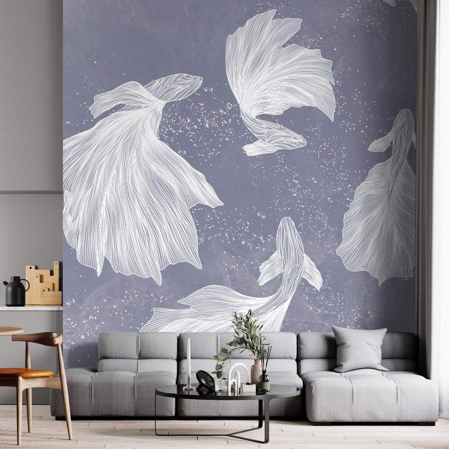 фотообои рыбки белые на синем 14-1280