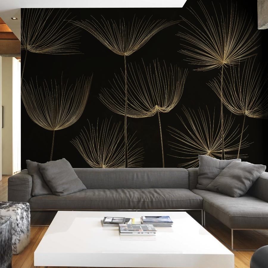 фотообои цветы золотые на черном 14-1286