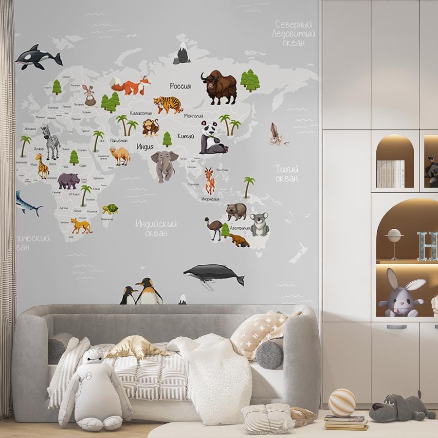фотообои карта с животными 12-1148 фотообои карта с животными 12-1148