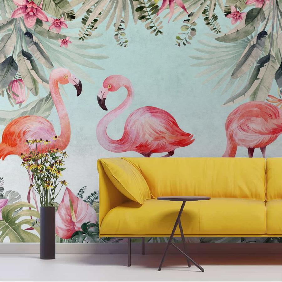 фотообои фламинго в зеленых тропиках 12-1865