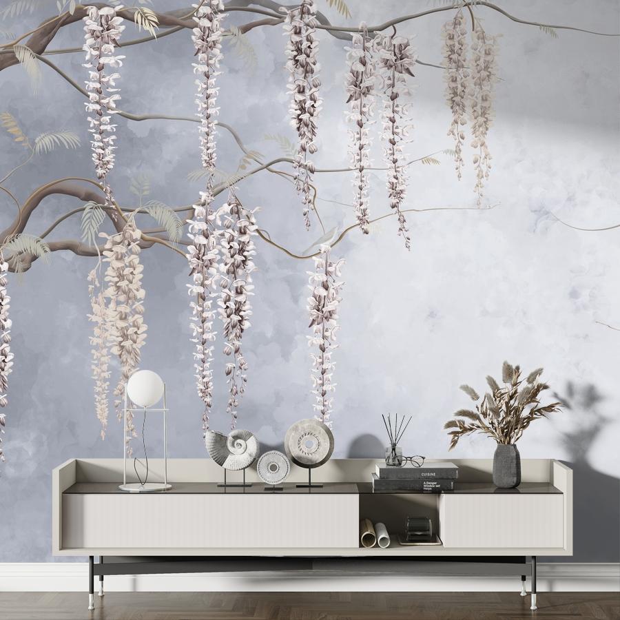 фотообои глициния на сером фоне 13-1121