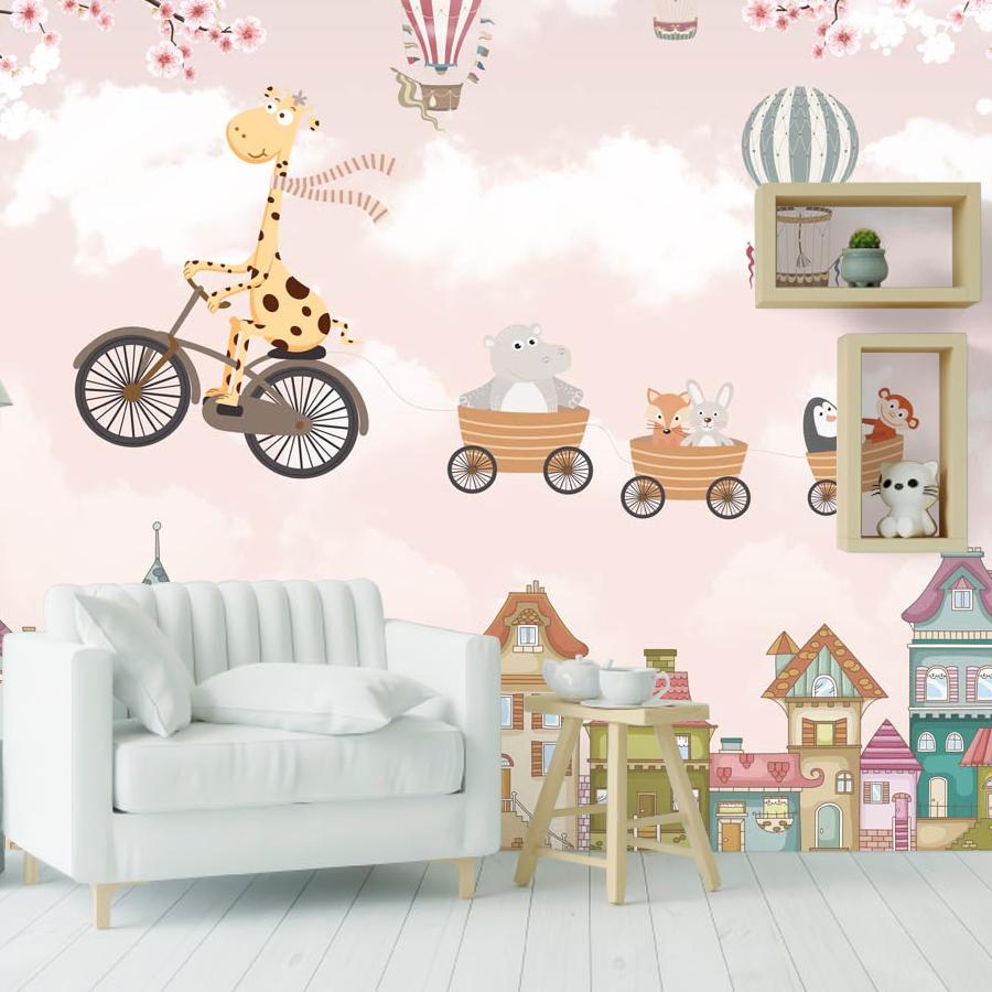 фотообои жираф на велосипеде с друзьями 14-259