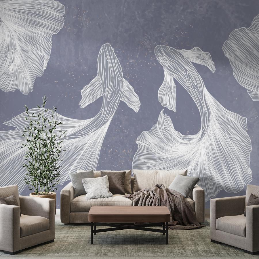 фотообои рыбы белые на голубом фоне 14-1271