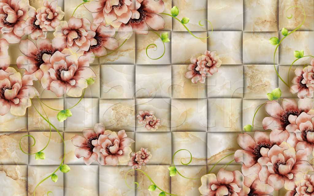 Фотообои Цветы на объемных квадратах