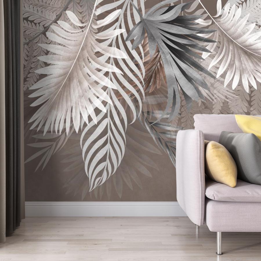 фотообои листья светлые пушистые на бежевом фоне 14-1244