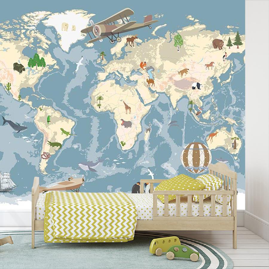 фотообои карта в детскую серо-синий фон 12-1516
