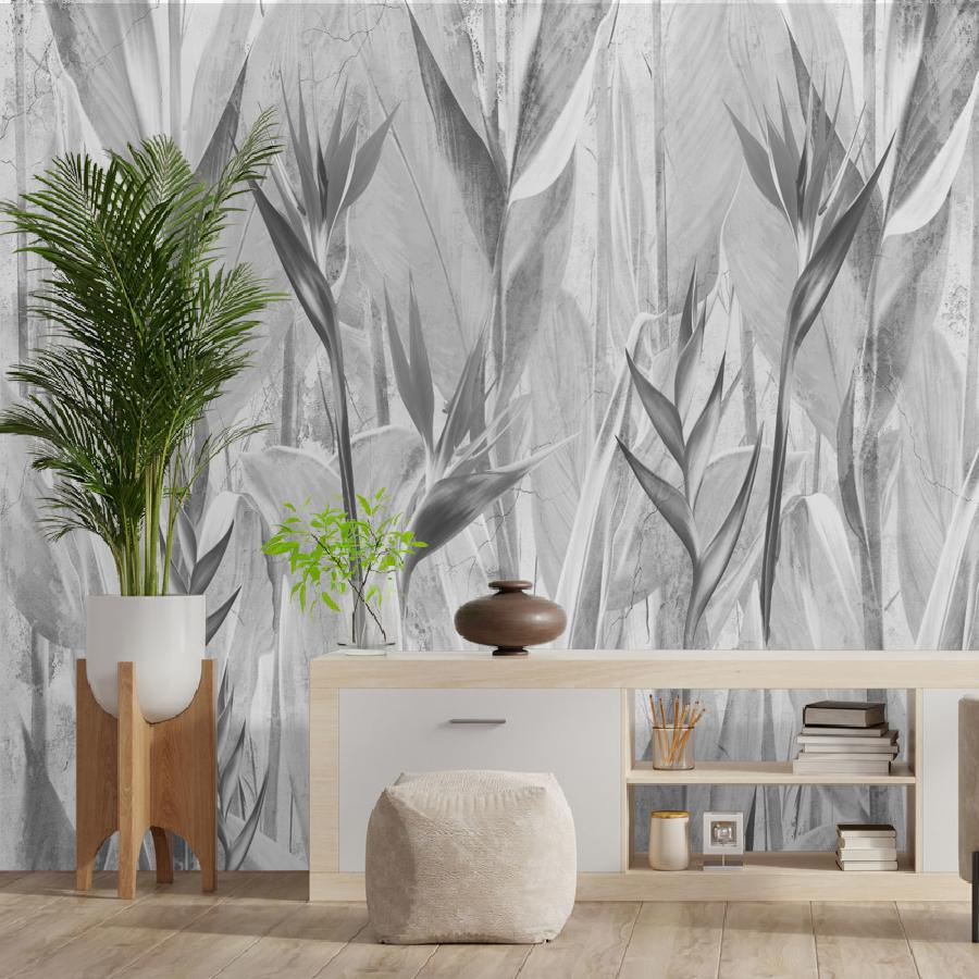 фотообои черно-белые тропические листья 10-959