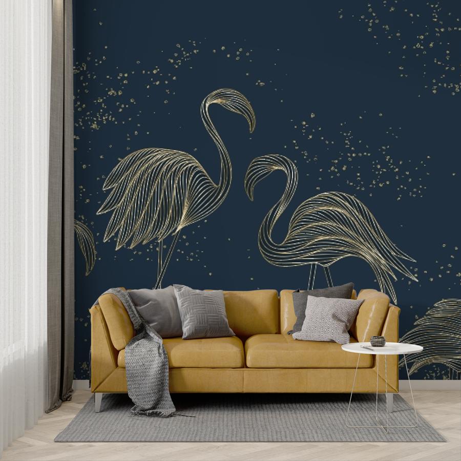 фотообои фламинго золотистые на синем 14-1206