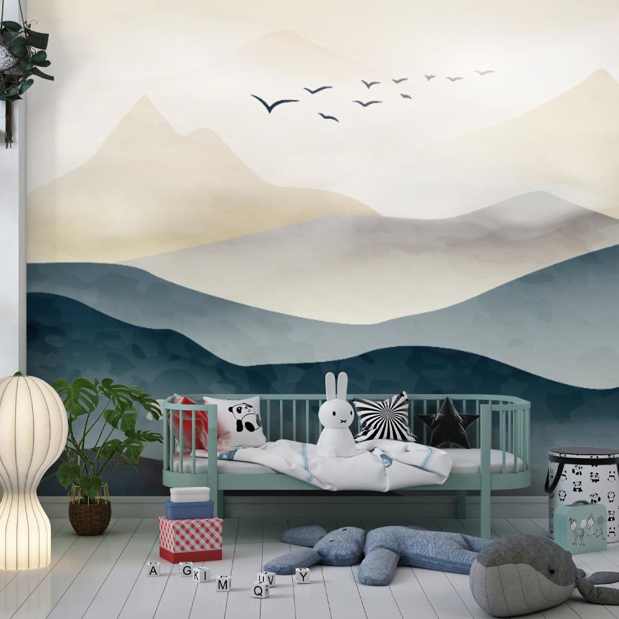 фотообои горы туманные и птицы 14-1194