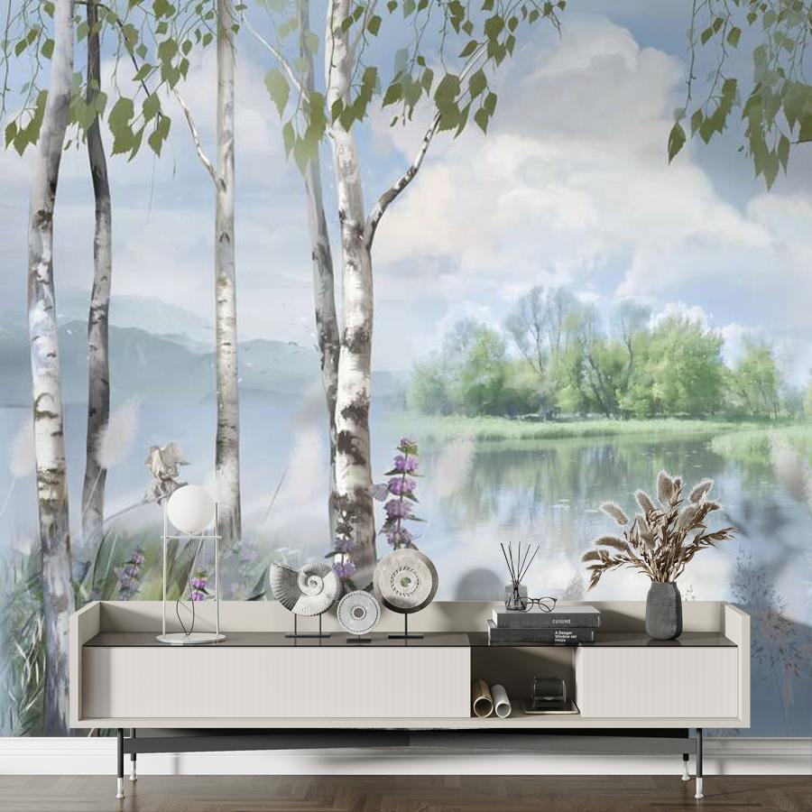 фотообои березовый лес у реки 13-1013