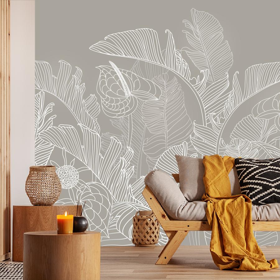 фотообои листья тонкие белые 13-724