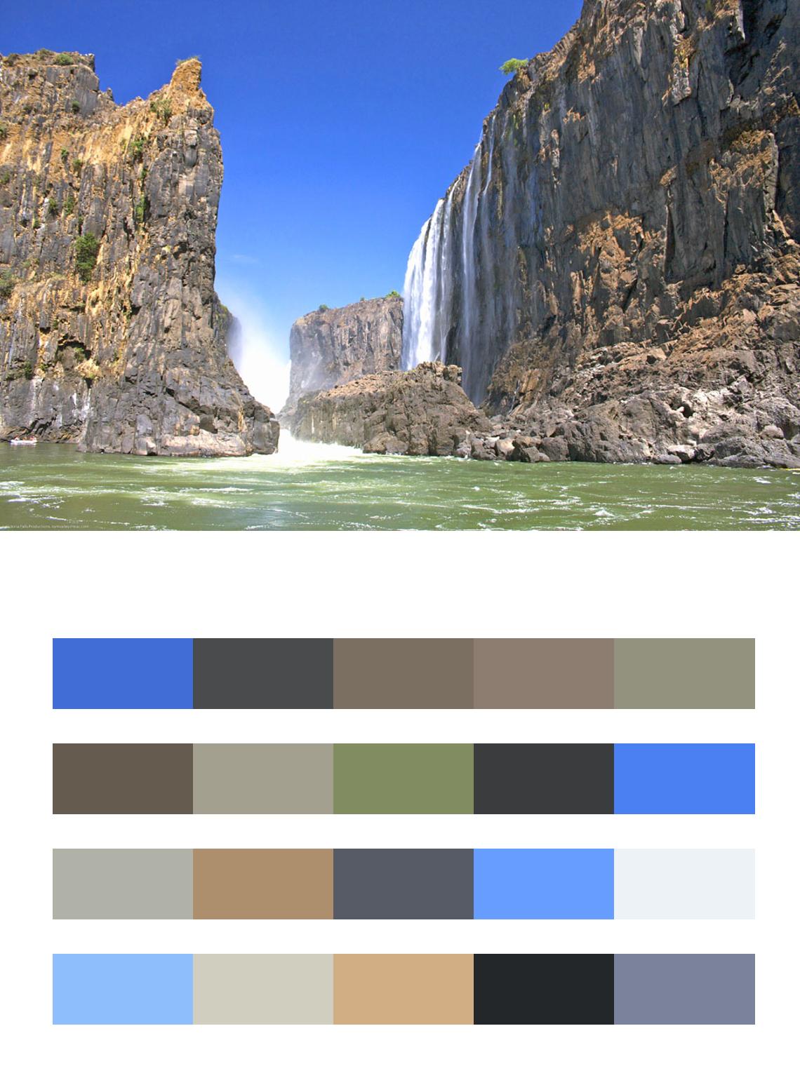 Водопад между скал цвета