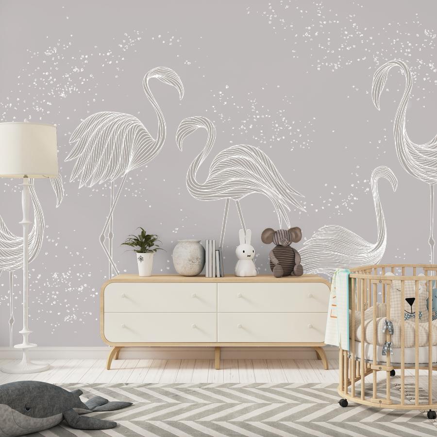 фотообои фламинго на пудровом фоне 14-1202