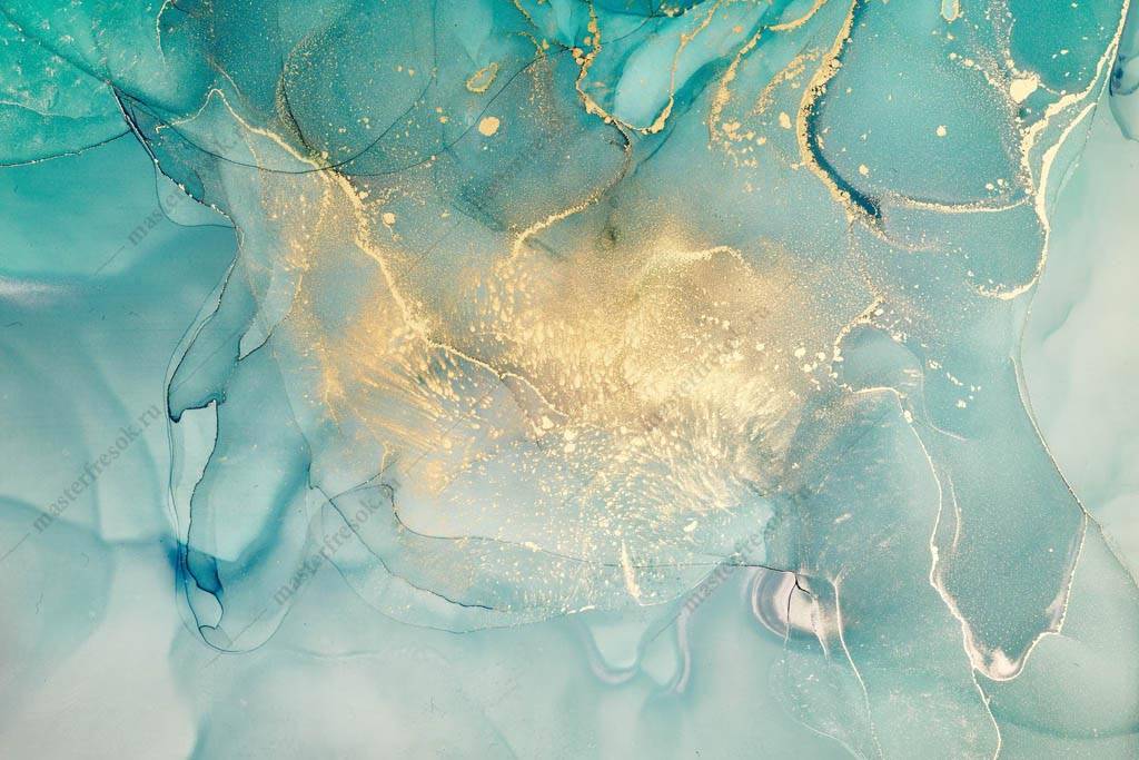 Фотообои Флюид арт голубое золото