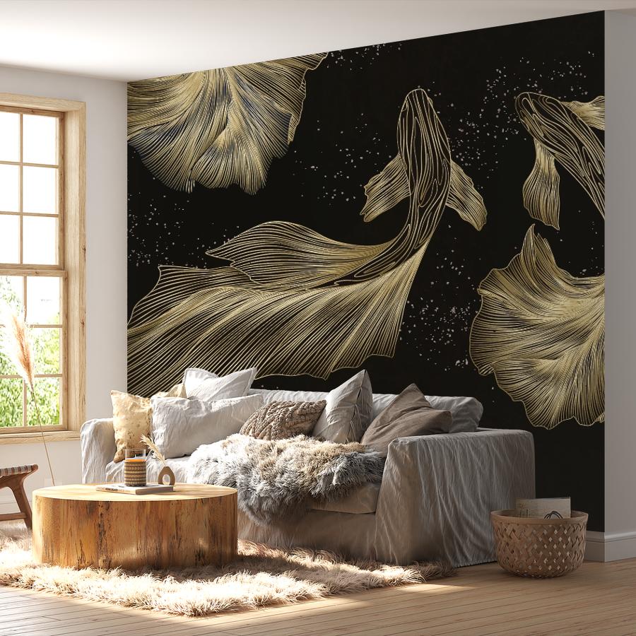 Купить фотообои рыбы золотистые на темном фоне 14-1266 в интернет-магазине Мастер Фресок Фотообои Рыбы золотистые на темном фоне 14-1266