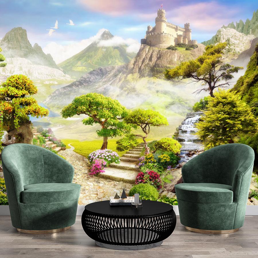 фотообои цветущий сад в горах 19-0193