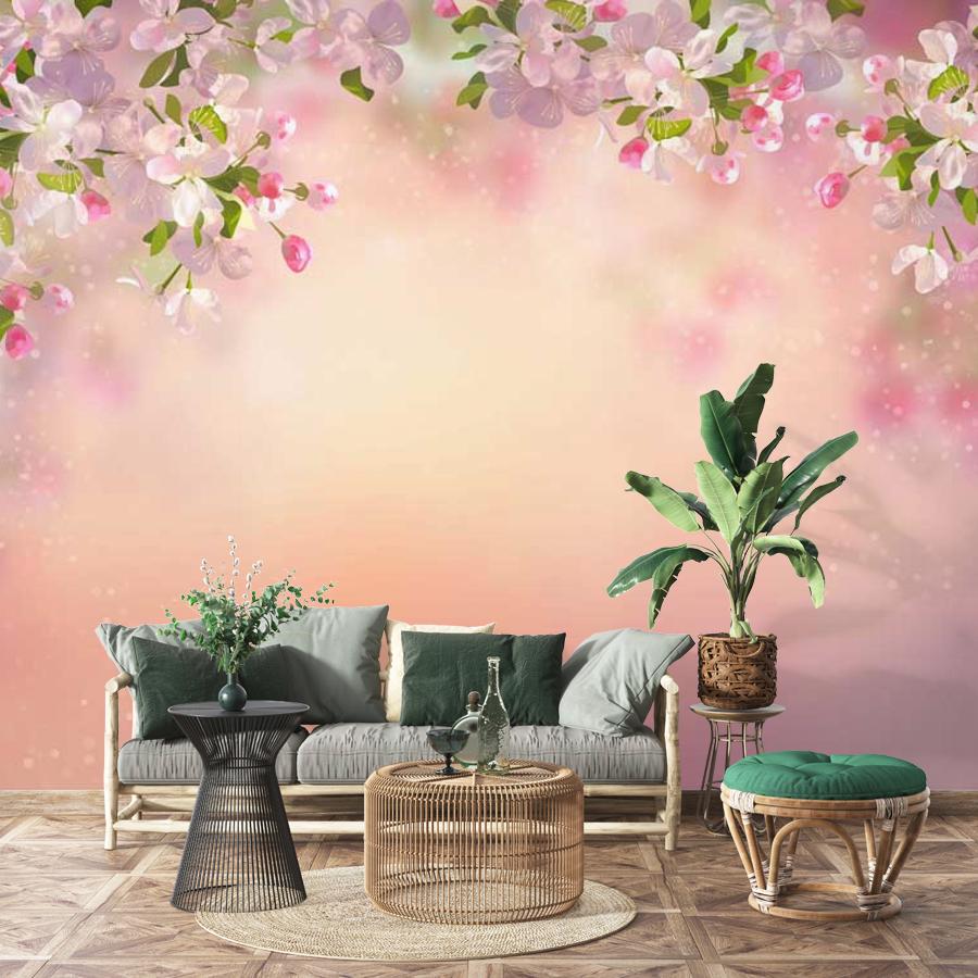 фотообои веточки сакуры на розовом фоне 10-119