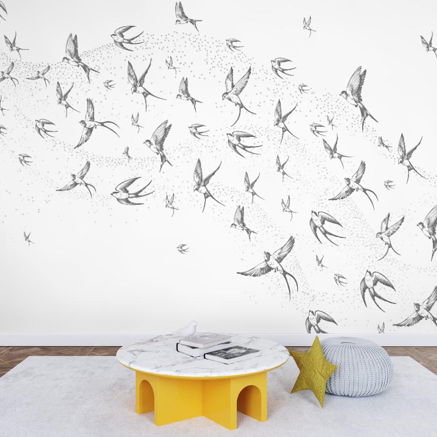 фотообои серые птицы в спальню 14-1193