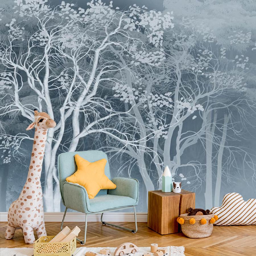 фотообои белые деревья с листьями 13-359