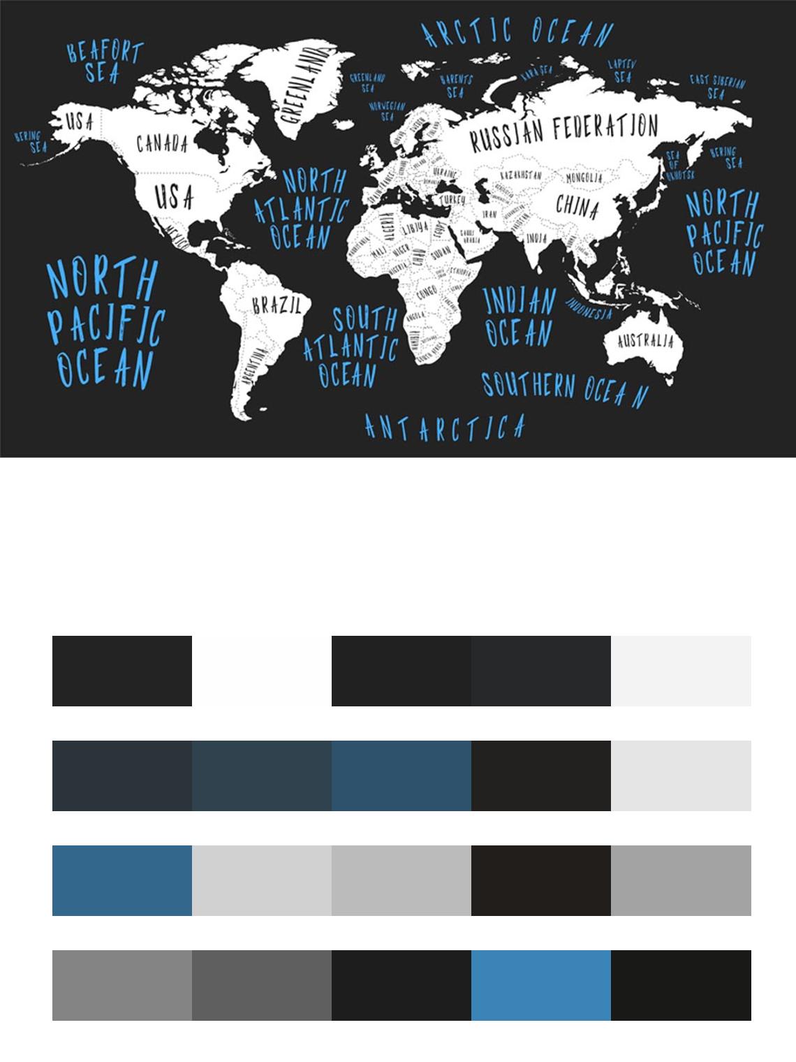 Карта на черном фоне цвета