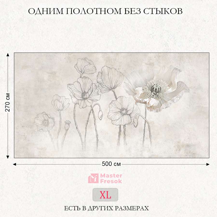 фотообои в гостиную маки на каменной стене 13-663