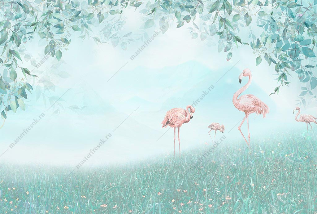 Фотообои Фламинго на волшебной поляне