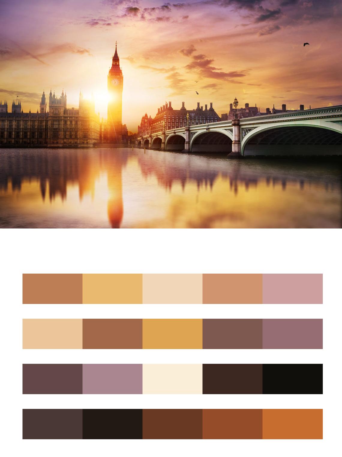 Прекрасный закат Лондона цвета
