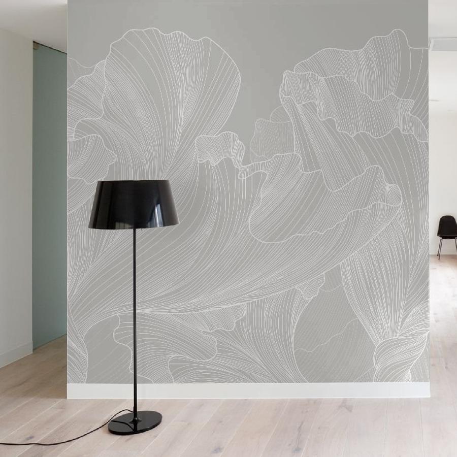 фотообои листья белые на сером фоне 14-1046