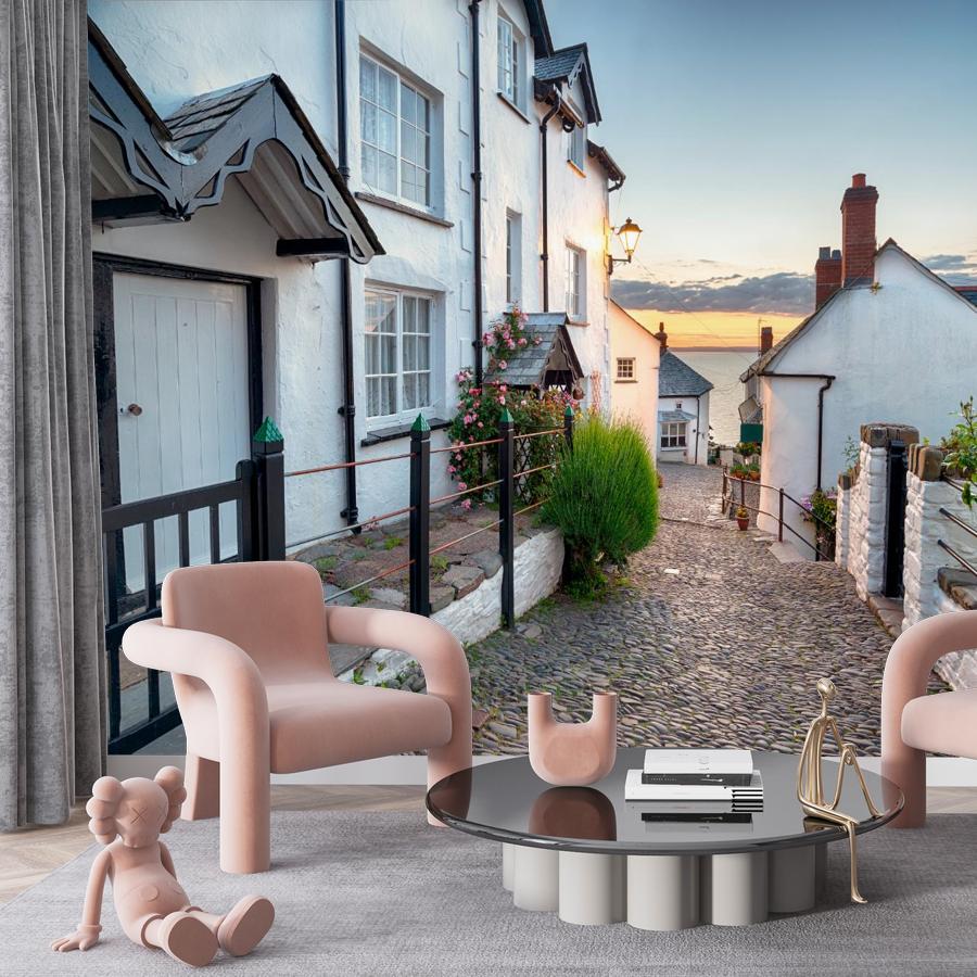 фотообои улочка с белыми домами 9-1412 фотообои улочка с белыми домами 9-1412