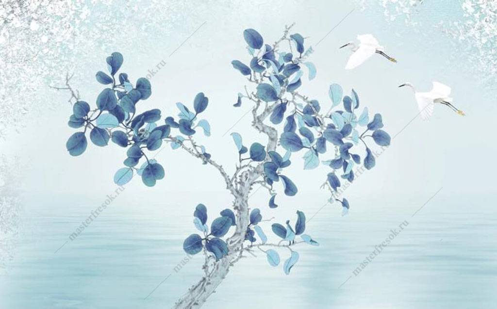 Фотообои Голубые цветы на ветке