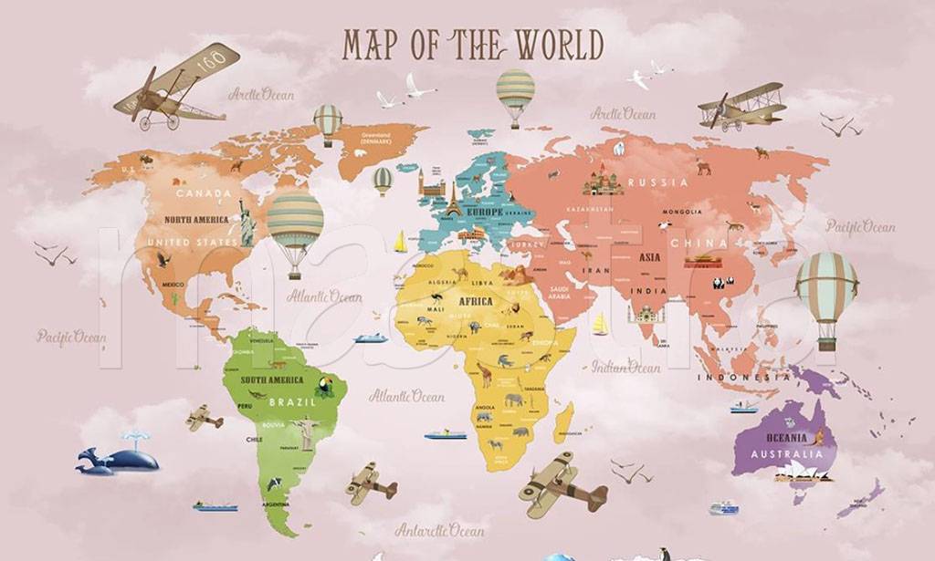 Фотообои Карта мира с воздушными шарами