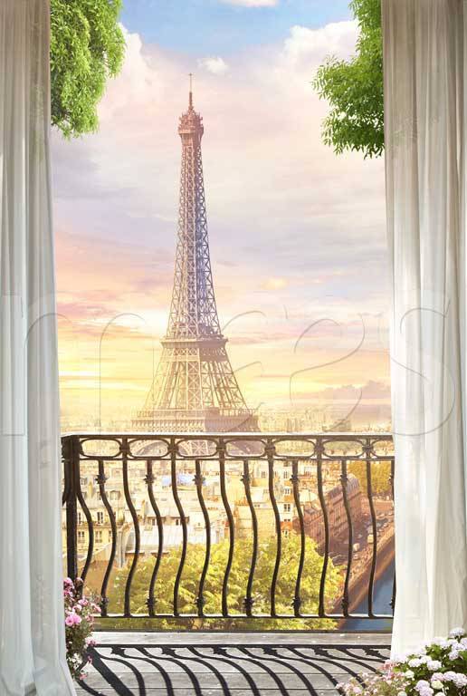 Фотообои Вид с балкона на Эйфелеву башню во время заката