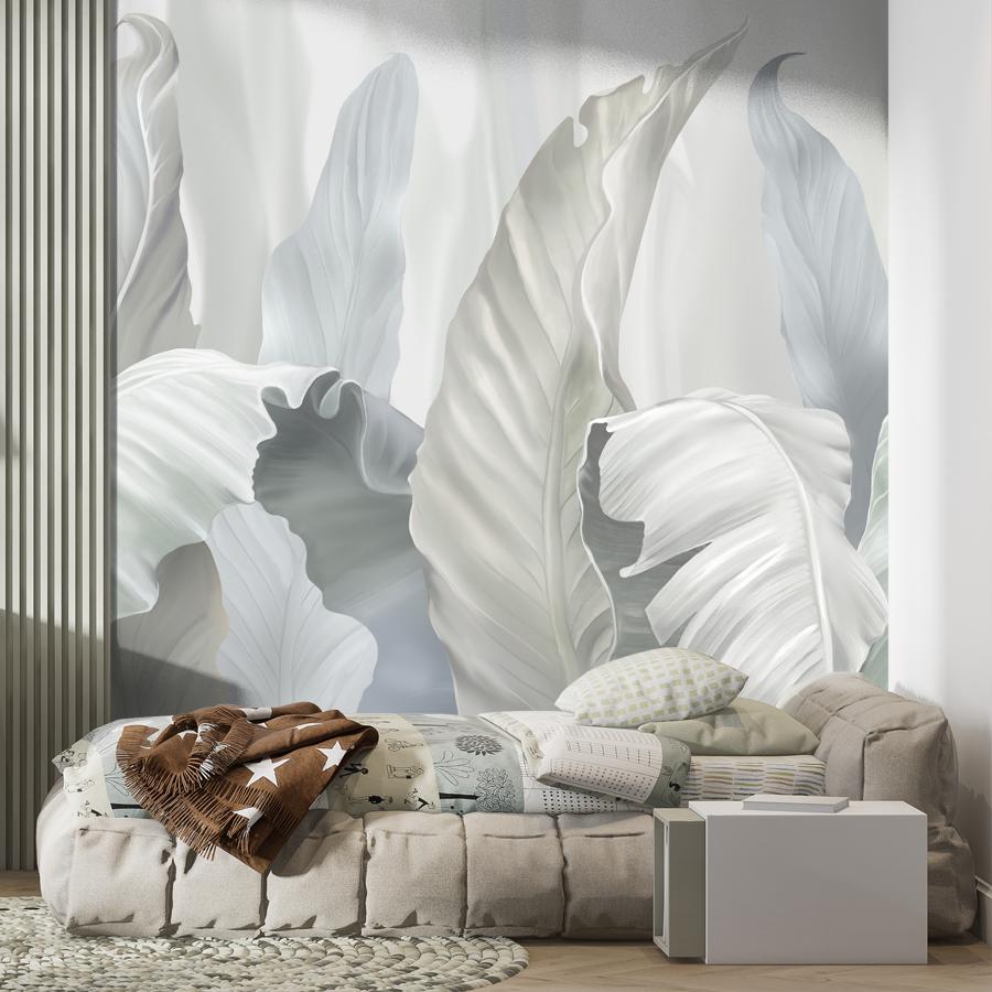 фотообои банановые листья на светлом фоне 13-840