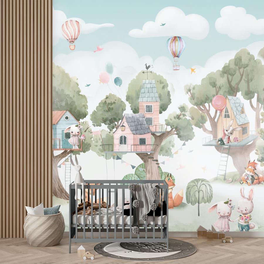 фотообои деревья и животкые с домиками 14-371