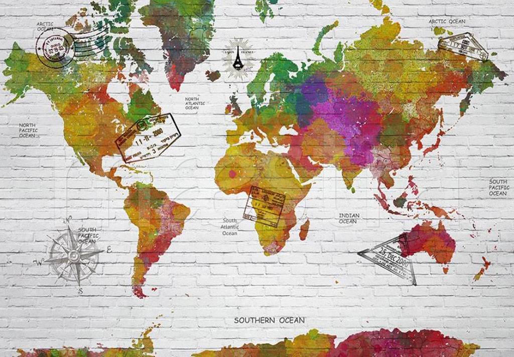 Фотообои Карта мира разноцветная