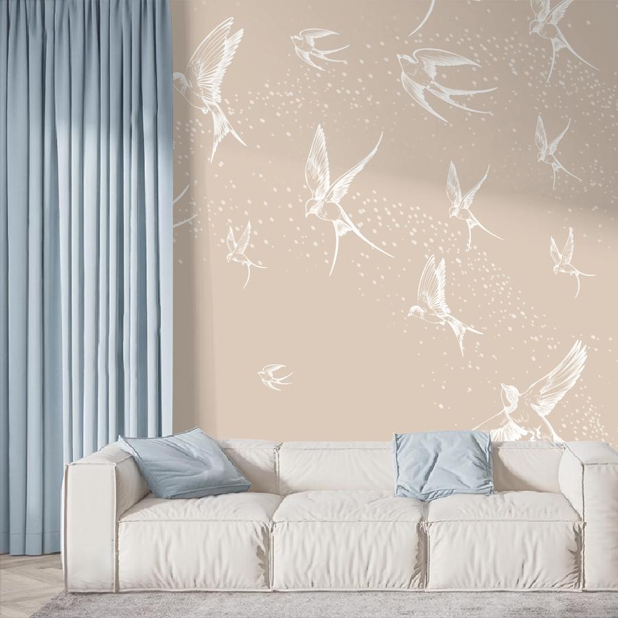 фотообои стая ласточек белых 14-1189