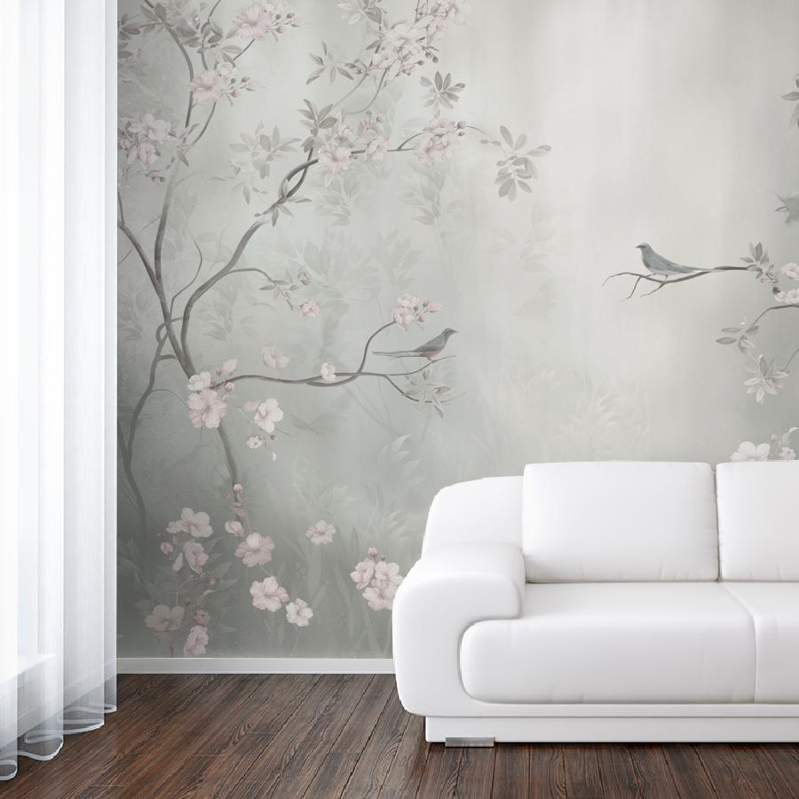 фотообои шинуазри на серебряном фоне 13-1088