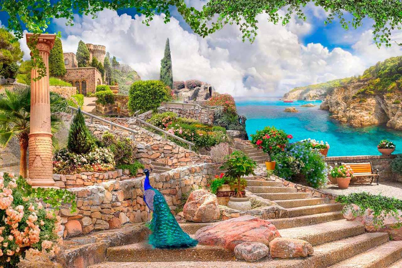 фотообои пейзаж городской с лестницей и колонной 7-088