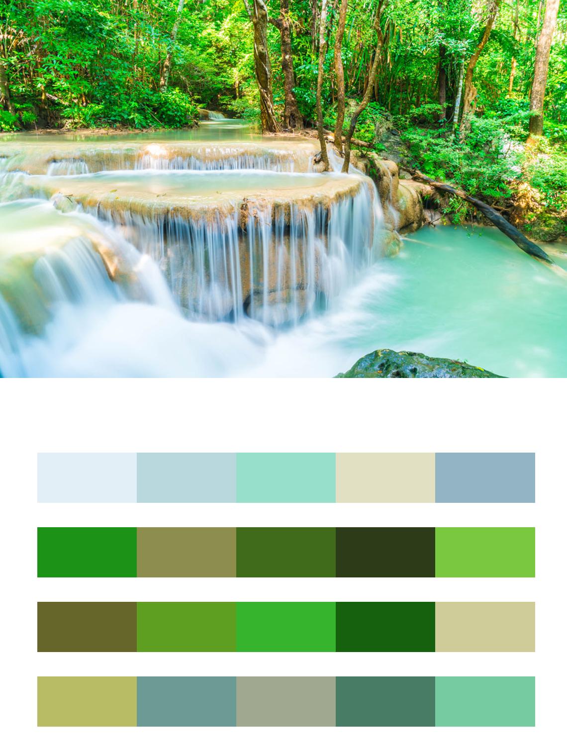 Водопад в национальном парке Эраван в Таиланде цвета
