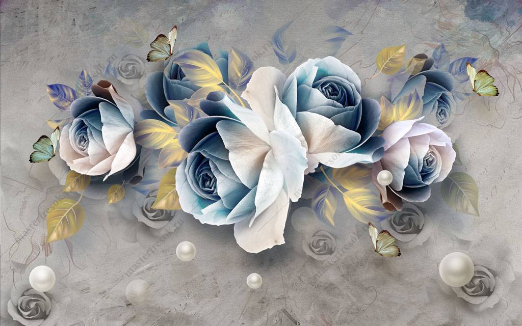 Фотообои 3d синие цветы