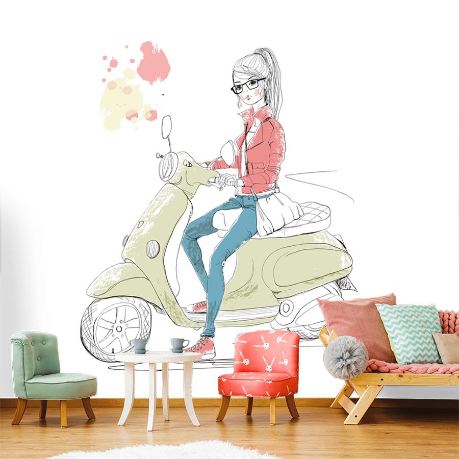 фотообои девушка на скутере 12-1245 фотообои девушка на скутере 12-1245