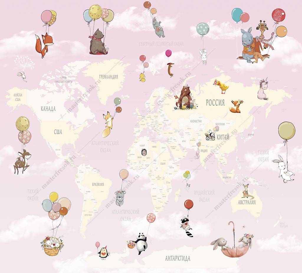 Фотообои Карта мира на розовом фоне