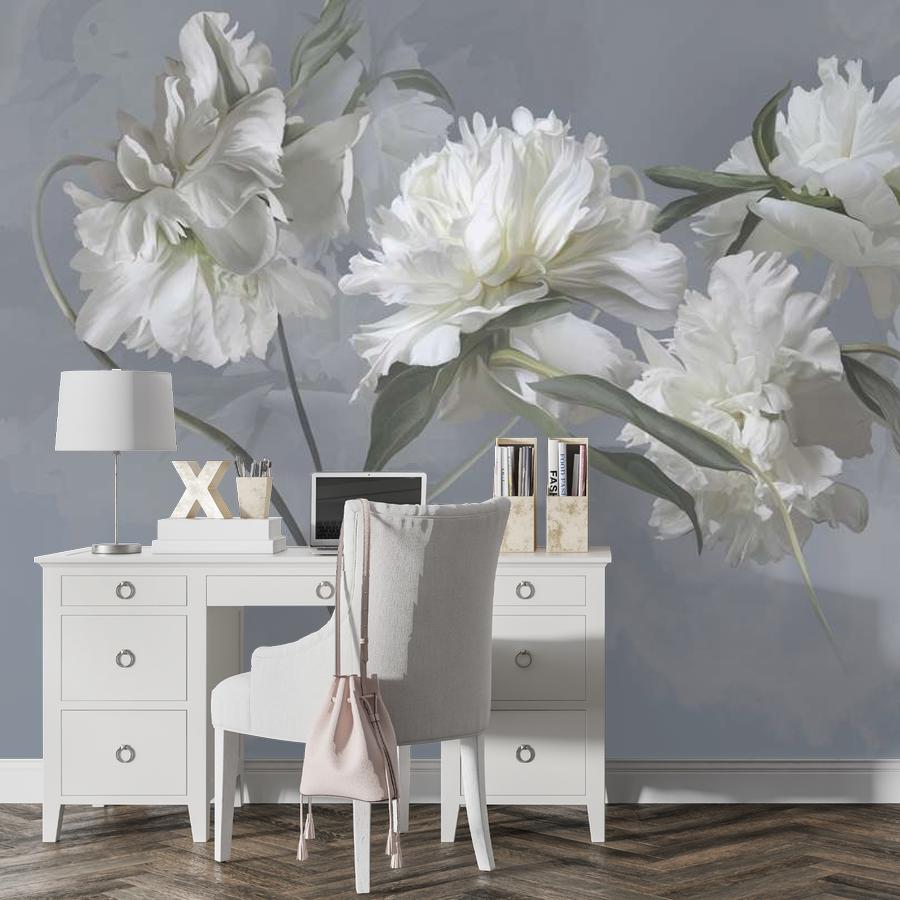 фотообои белые цветущие пионы 13-1006