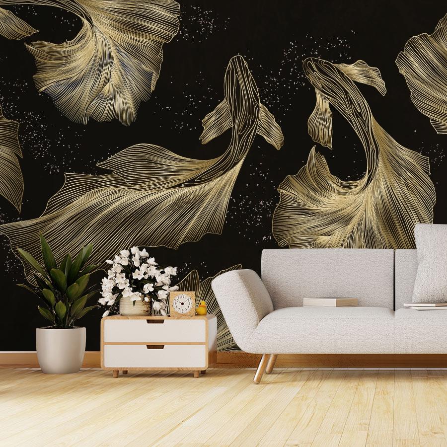 Купить фотообои рыбы золотистые на темном фоне 14-1266 в интернет-магазине Мастер Фресок Фотообои Рыбы золотистые на темном фоне 14-1266