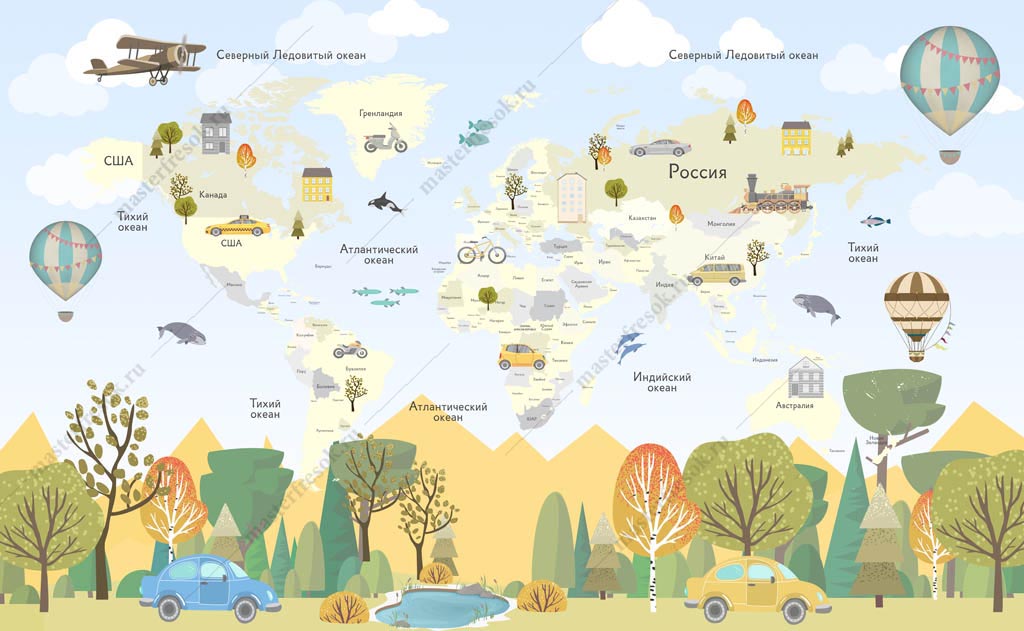 Фотообои Карта для детей с лесом