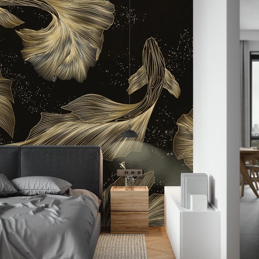 фотообои рыбы золотистые на темном фоне 14-1266 фотообои рыбы золотистые на темном фоне 14-1266