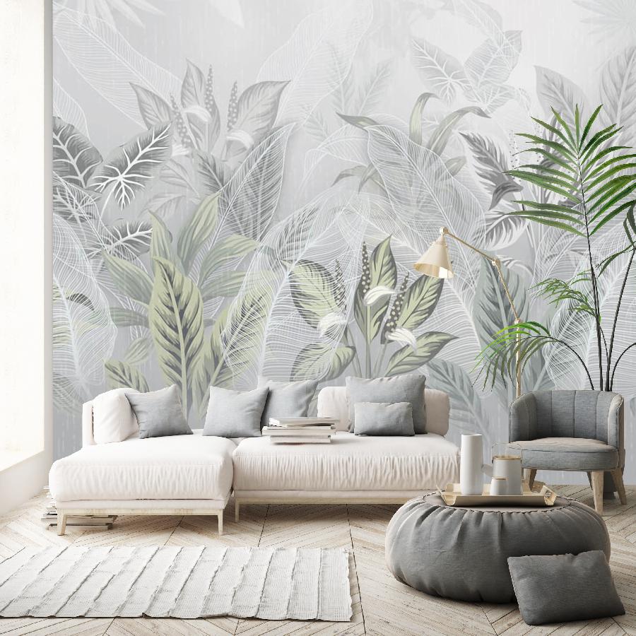 фотообои в гостиную цветы тропические на сером фоне 13-671