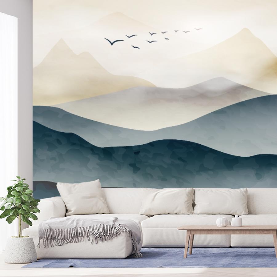 фотообои горы туманные и птицы 14-1194